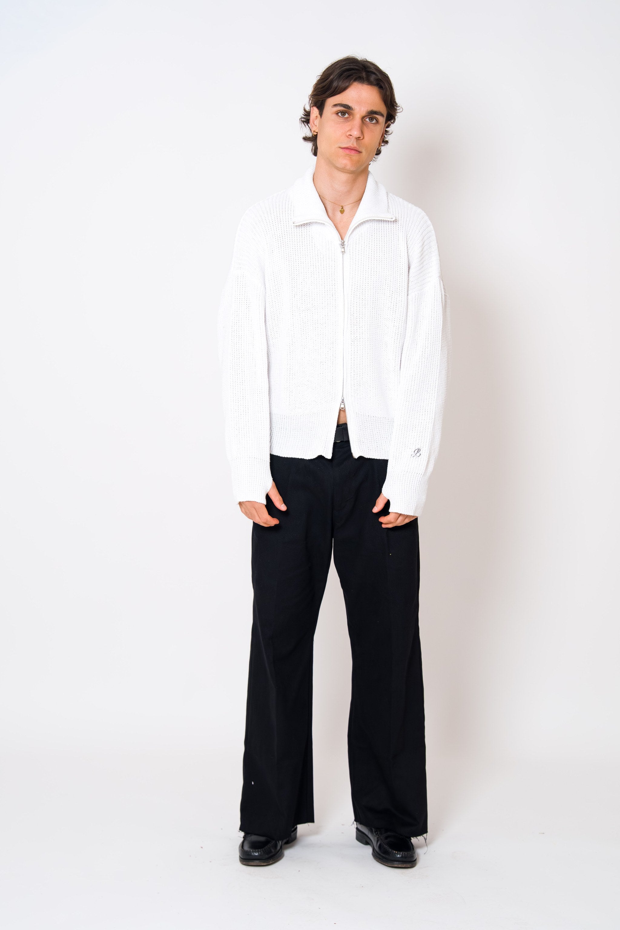 BABA Full Zip Sweater - White