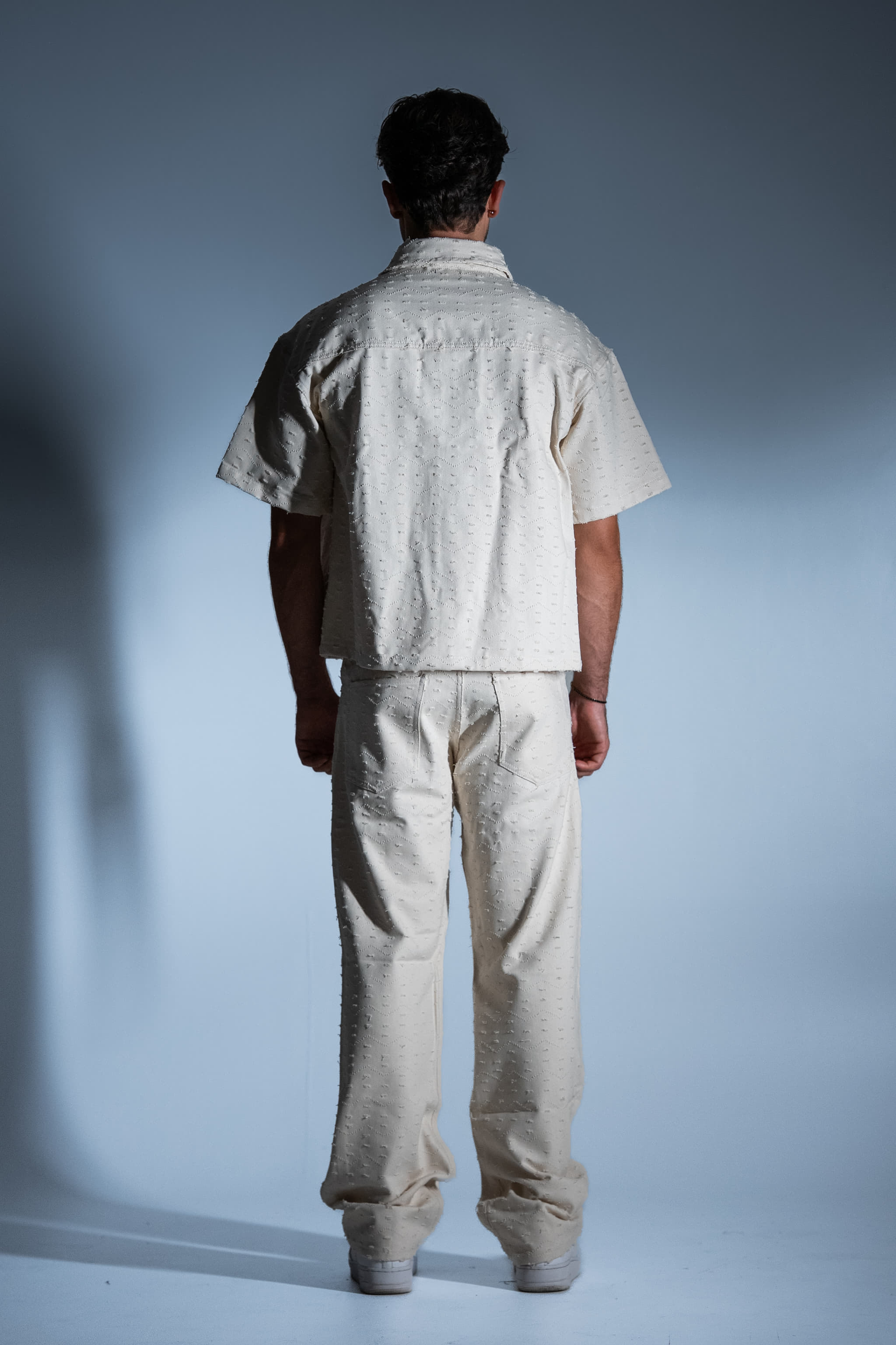 BABA Matching Set Denim Distressed - Beige