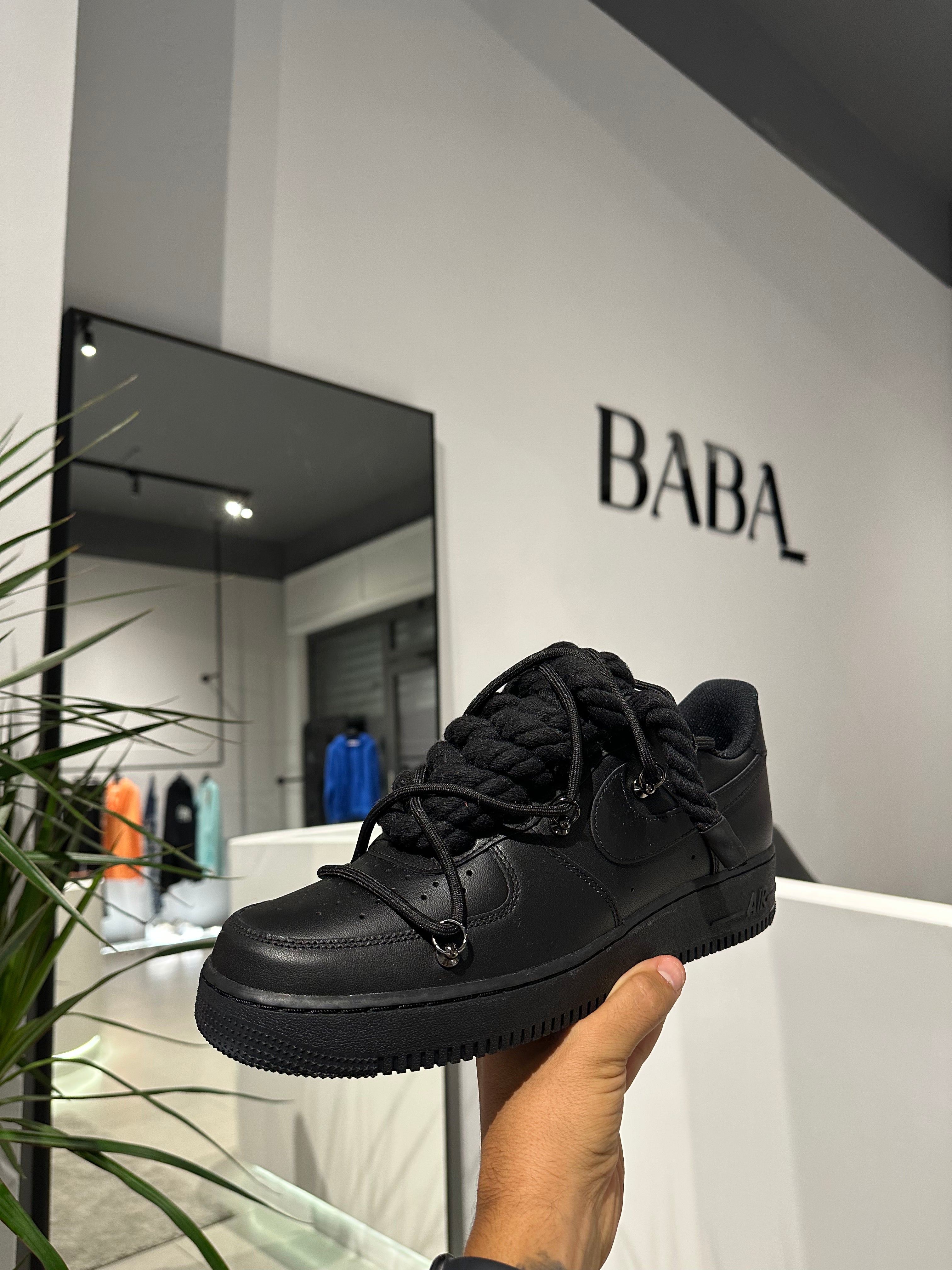 NIKE AIR FORCE 1 "ROPE LACES BLACK" TRIPLE BLACK - Baba Store