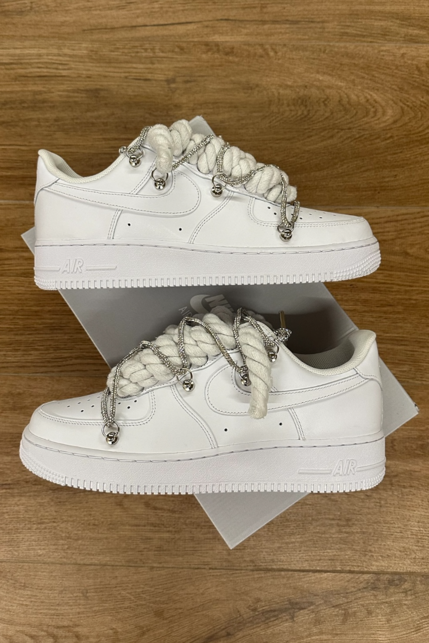 NIKE AIR FORCE 1 "ROPE LACES WHITE" TRIPLE SWAROVSKI SILVER - Baba Store