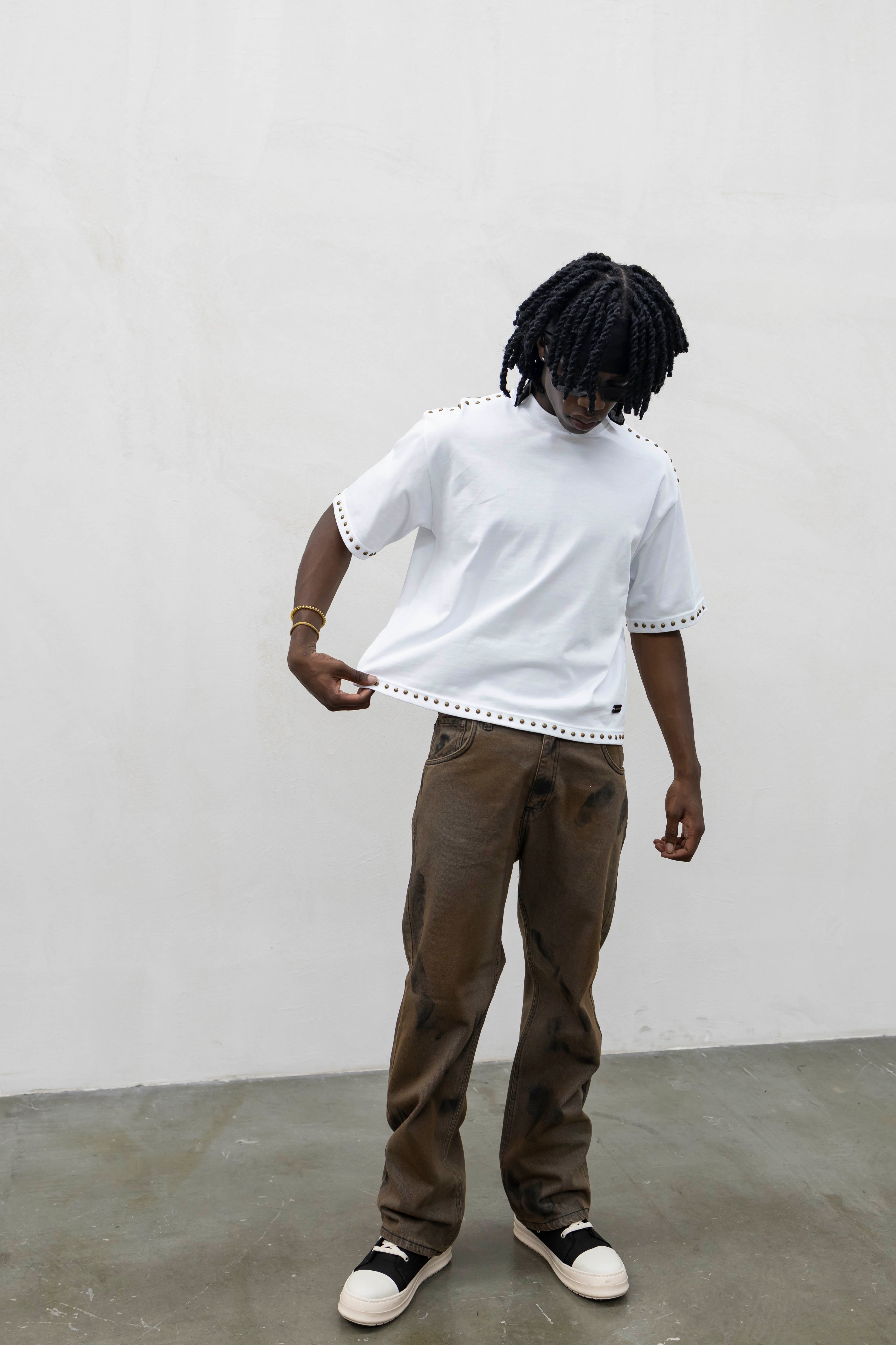 T-shirt Crop Borchie White