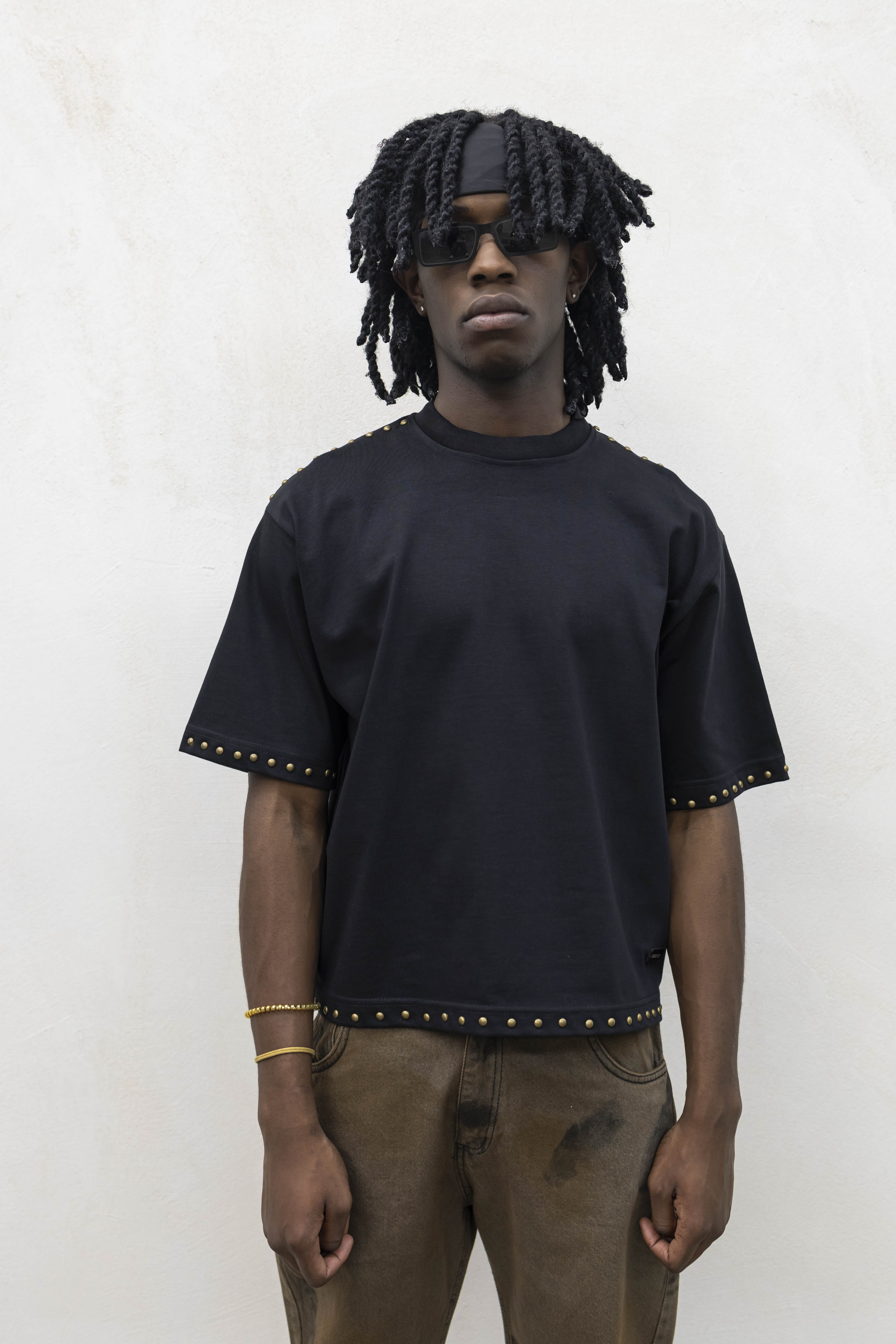 T-shirt Crop Borchie Black