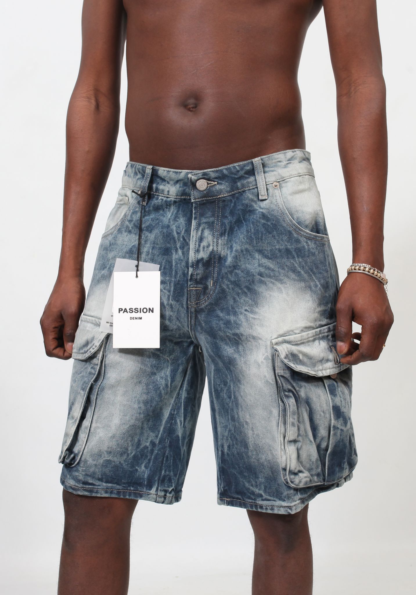 Cargo Denim Shorts - Blue
