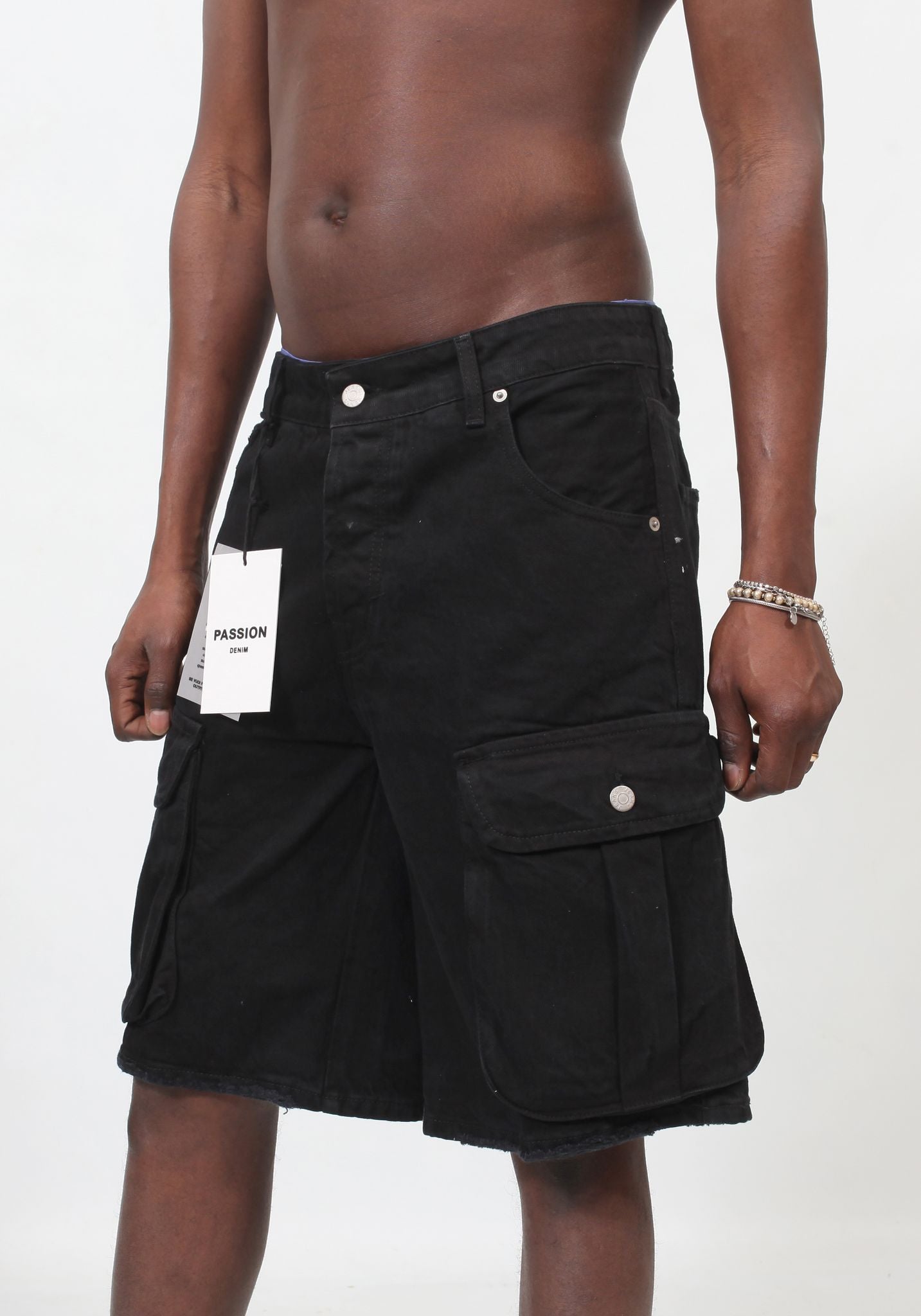 Cargo Denim Shorts - Black